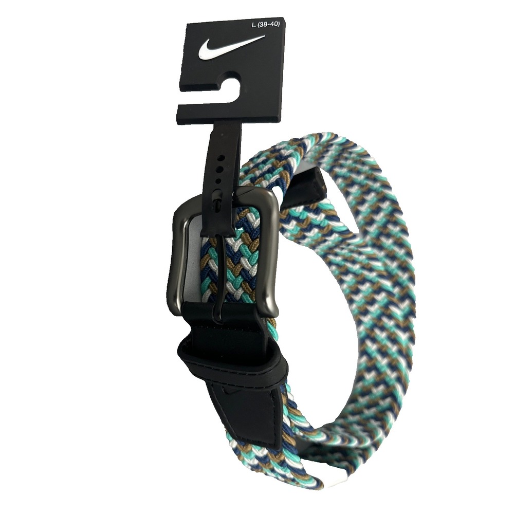 Nike Men's G-Flex Stretch Woven Golf Belt Blue White Brown Teal Size L 38-40 New - Picture 9 of 10